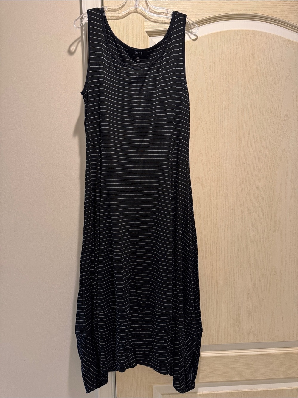 Comfy USA Black & White Striped Midi Tank Dress